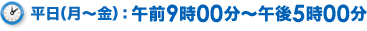 平日（月～金）:午前9時00分～午後5時00分